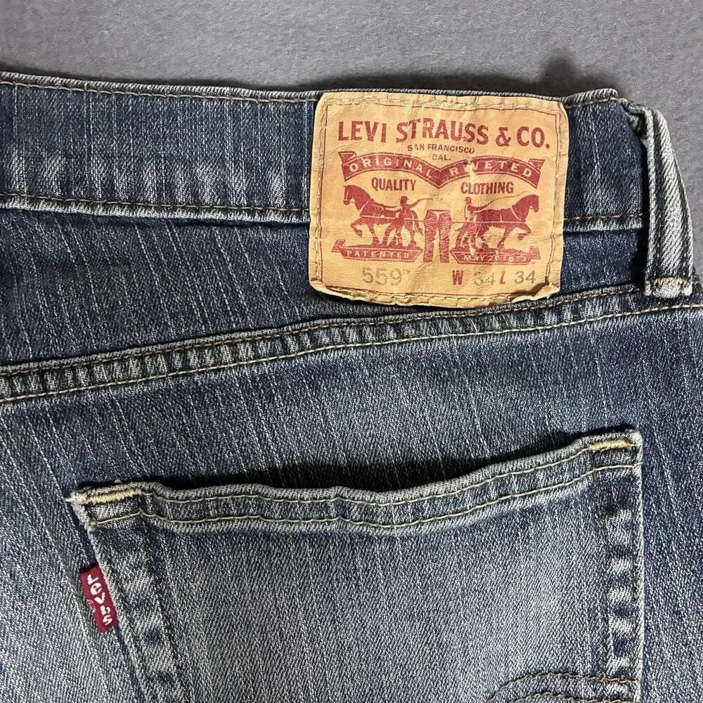 Levis 559 Mens Relaxed Straight Leg Jeans 34x34 Medium Wash Blue 100 Cotton